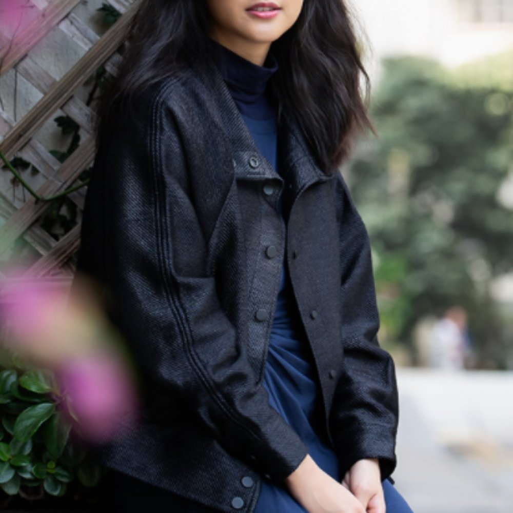 R Collective Black Bomber Varsity Jacket Sustainable